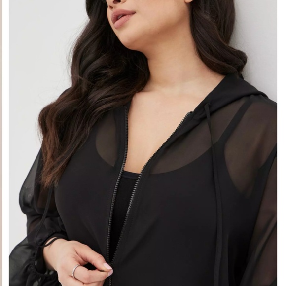 Torrid Chiffon Anorak Zip Front Hooded Kimono Duster Coverup Sz 1 Black - Picture 10 of 10